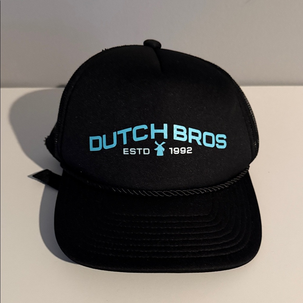 Dutch Bros Black Hat with Light Blue Text
